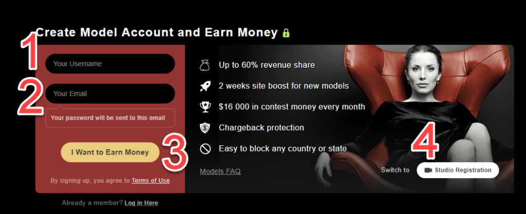 Stripchat model account registration