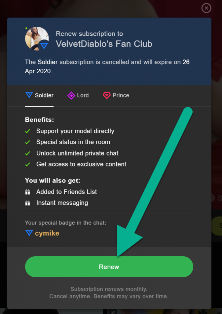 Stripchat subscription renew fan club