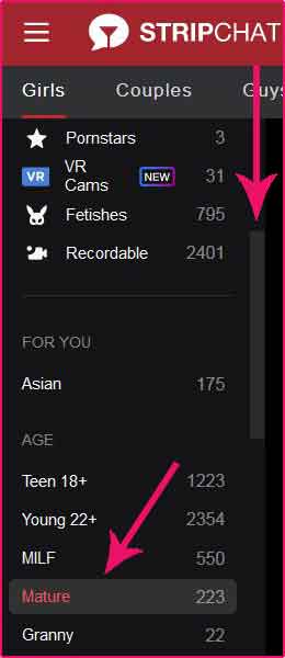 StripChat Mature sub category
